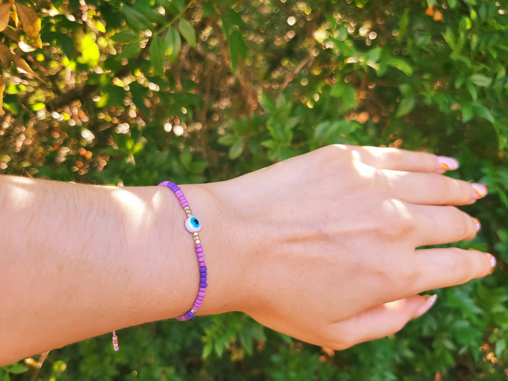 Bracelet Perles Rocailles Violettes et Œil Protecteur  Bracelet Jethyka