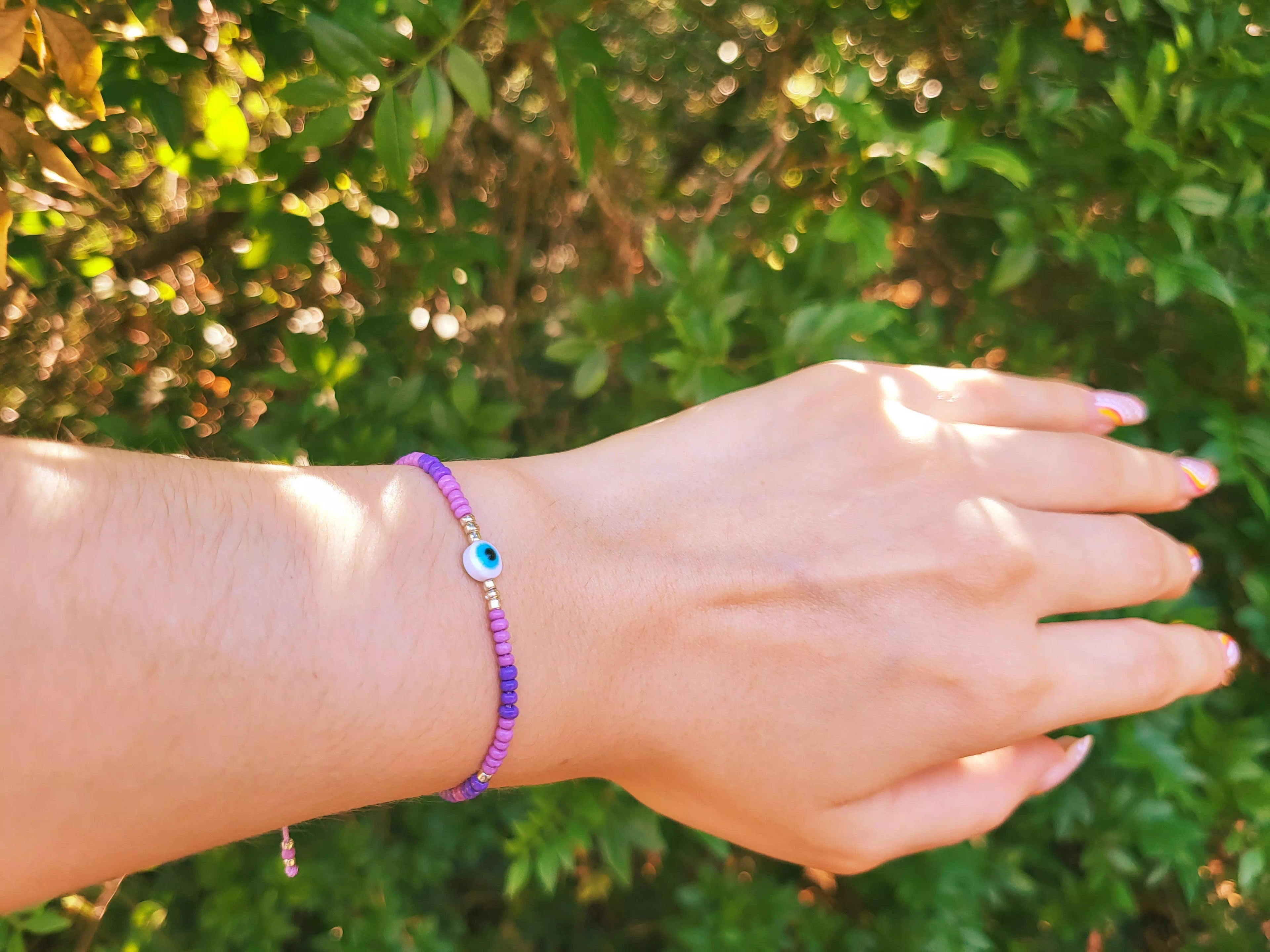 Bracelet Perles Rocailles Violettes et Œil Protecteur  Bracelet Jethyka