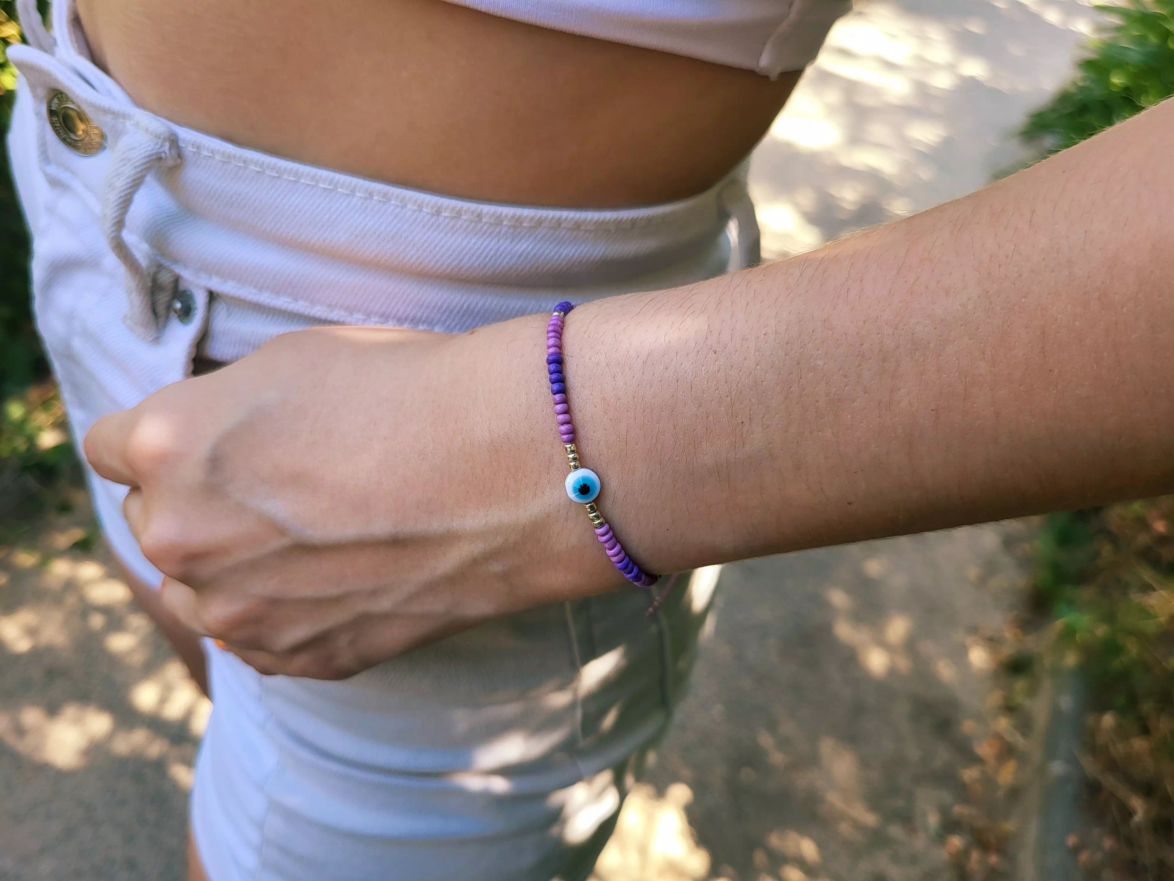 Bracelet Perles Rocailles Violettes et Œil Protecteur  Bracelet Jethyka