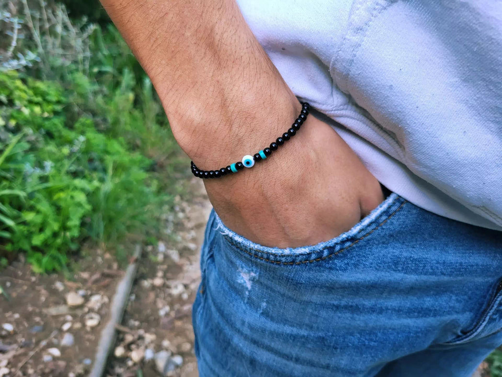 Bracelet Pierres Naturelles Onyx et Perle Œil Protecteur  Bracelet Jethyka