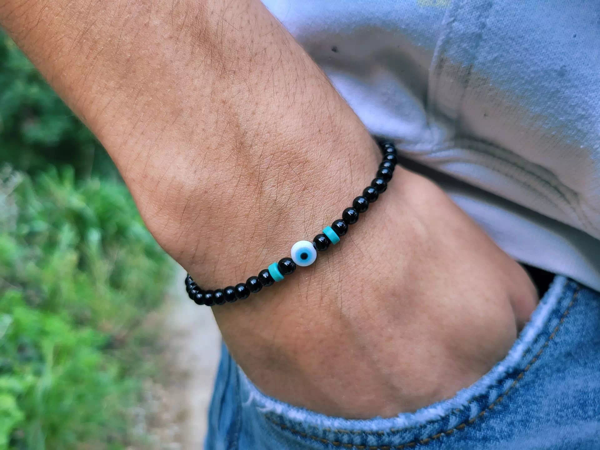 Bracelet Pierres Naturelles Onyx et Perle Œil Protecteur  Bracelet Jethyka