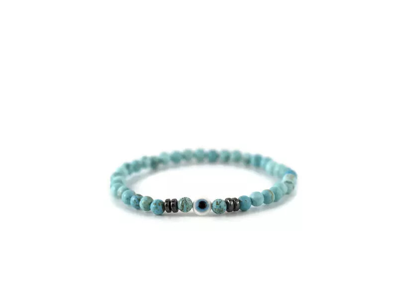 Bracelet pierres naturelles Turquoises et Œil protecteur - Jethyka
