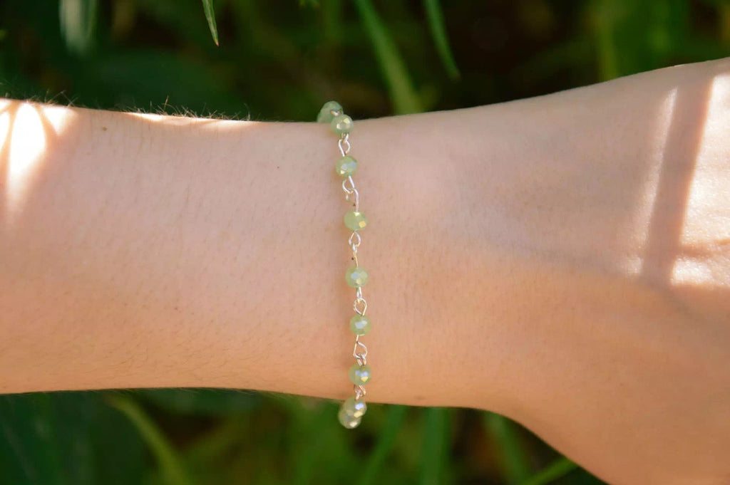 Bracelet Perles Cristal Vert Pastel et Plaqué Argent – Bijou Élégant et Raffiné  Bracelet Jethyka