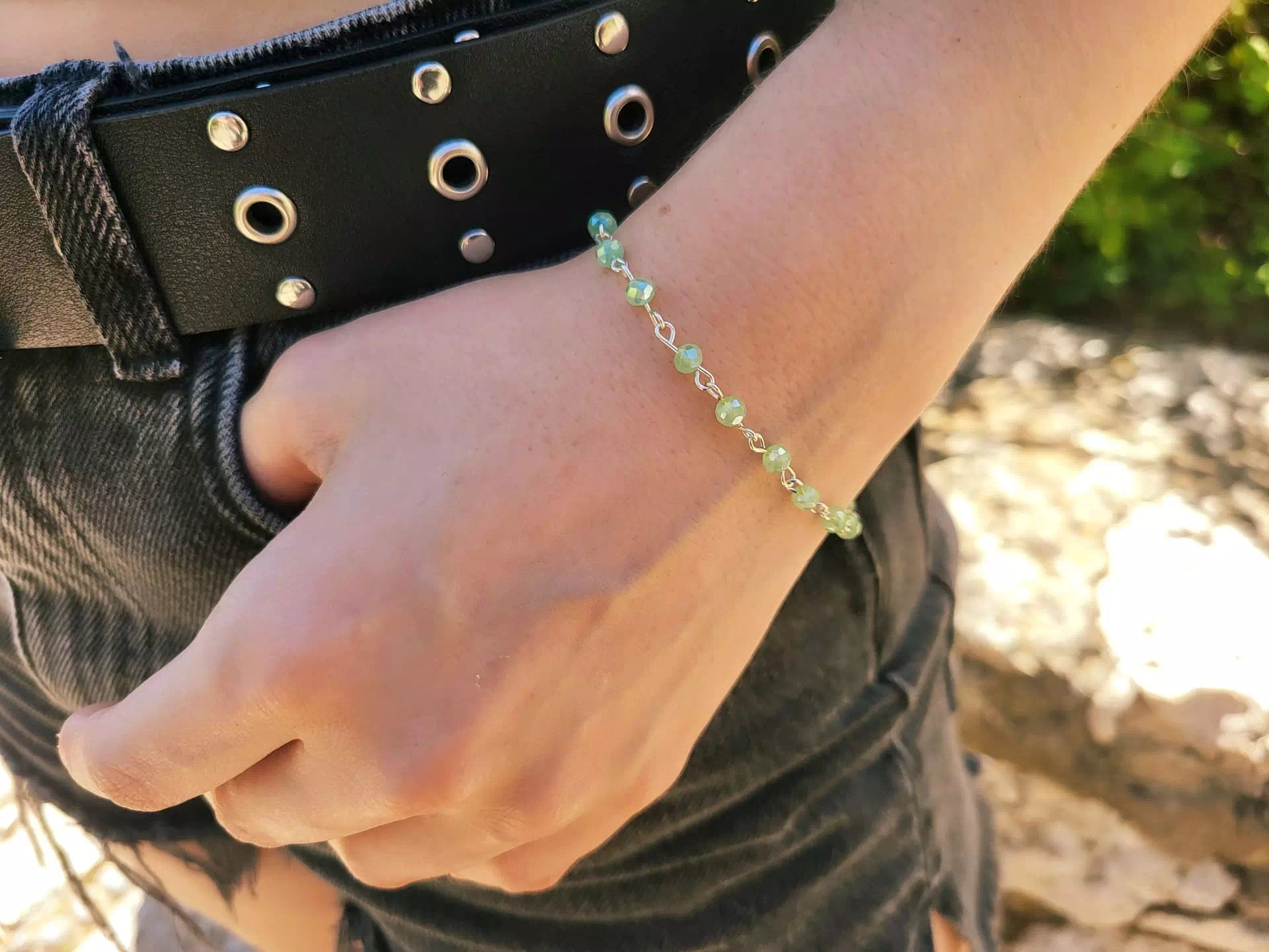 Bracelet Perles Cristal Vert Pastel et Plaqué Argent – Bijou Élégant et Raffiné  Bracelet Jethyka