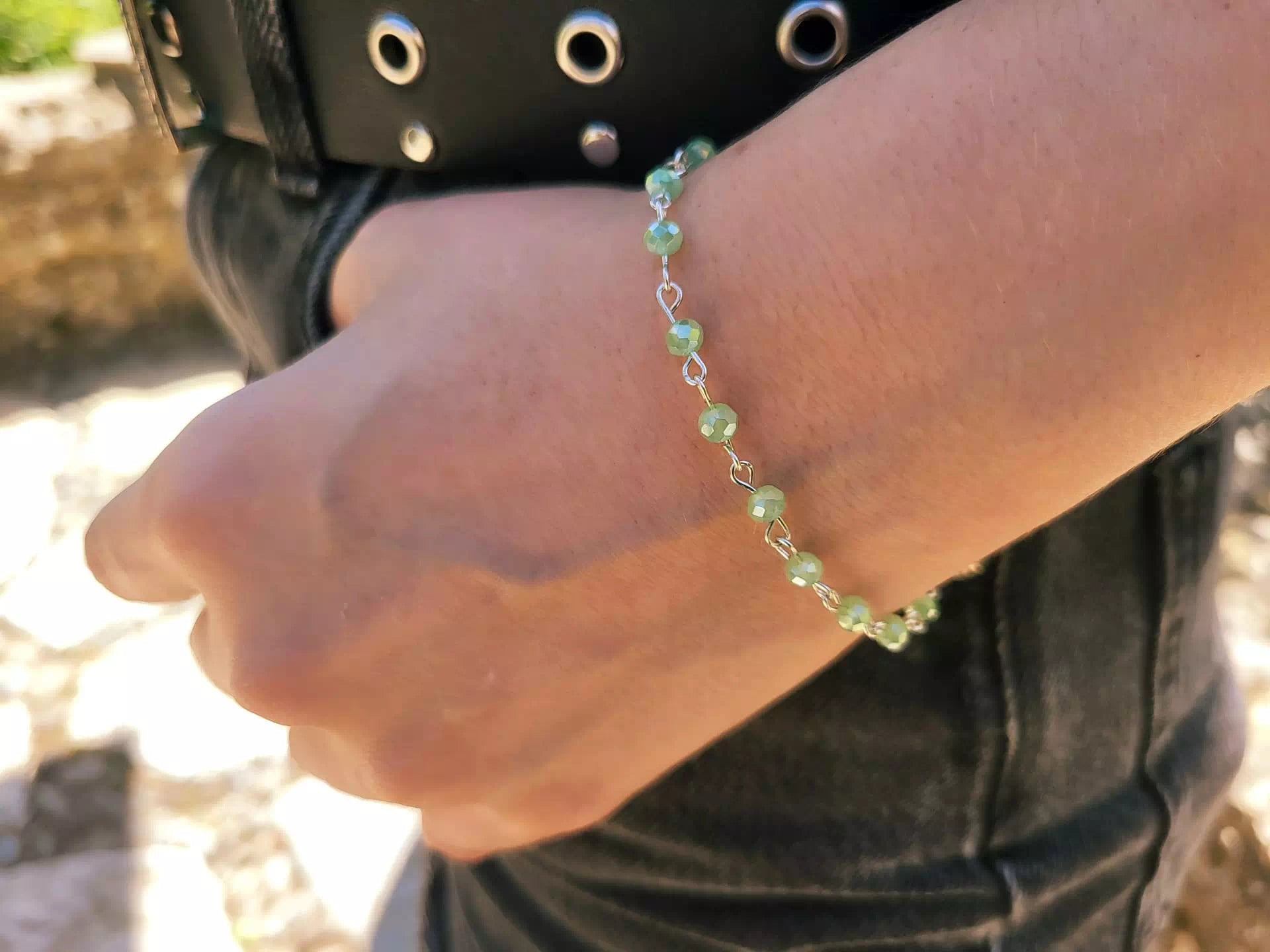 Bracelet Perles Cristal Vert Pastel et Plaqué Argent – Bijou Élégant et Raffiné  Bracelet Jethyka