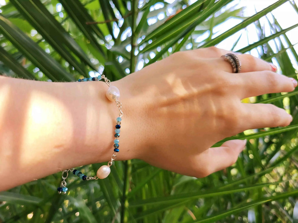Bracelet perles cristal Bleues et perles d'Eau Douce