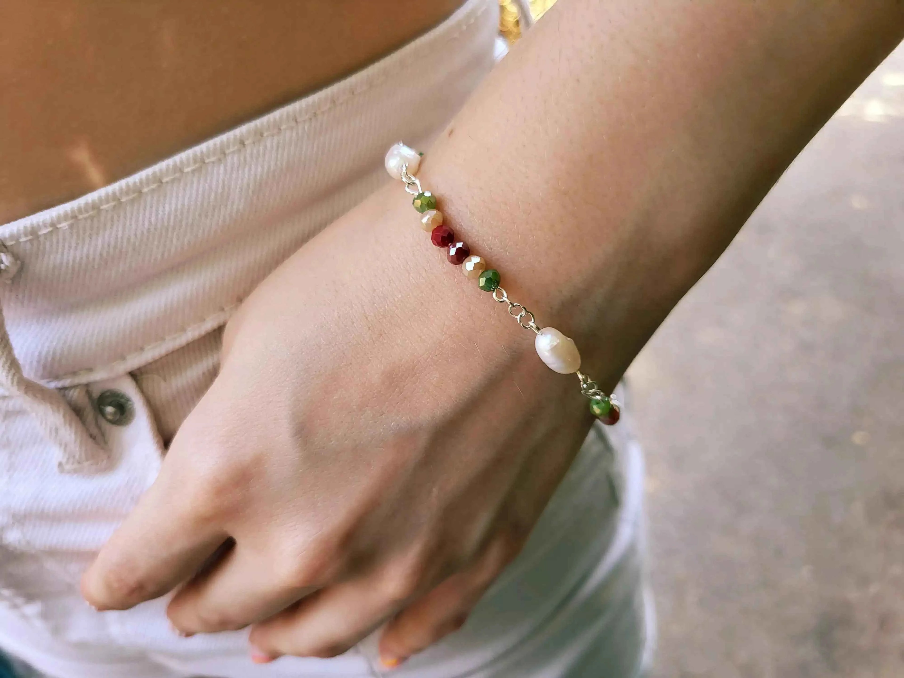 Bracelet perles cristal Multicolores et perles d'Eau Douce