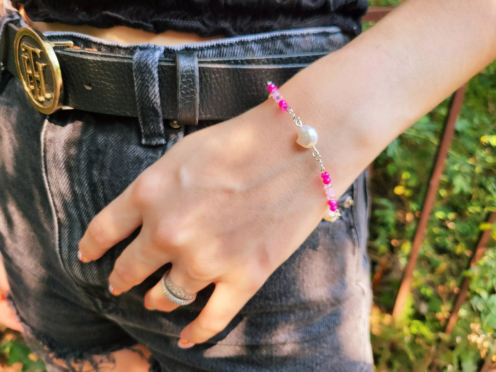 Bracelet Perles Cristal Rose et Perles d'Eau Douce – Bijou Élégant et Raffiné  Bracelet Jethyka