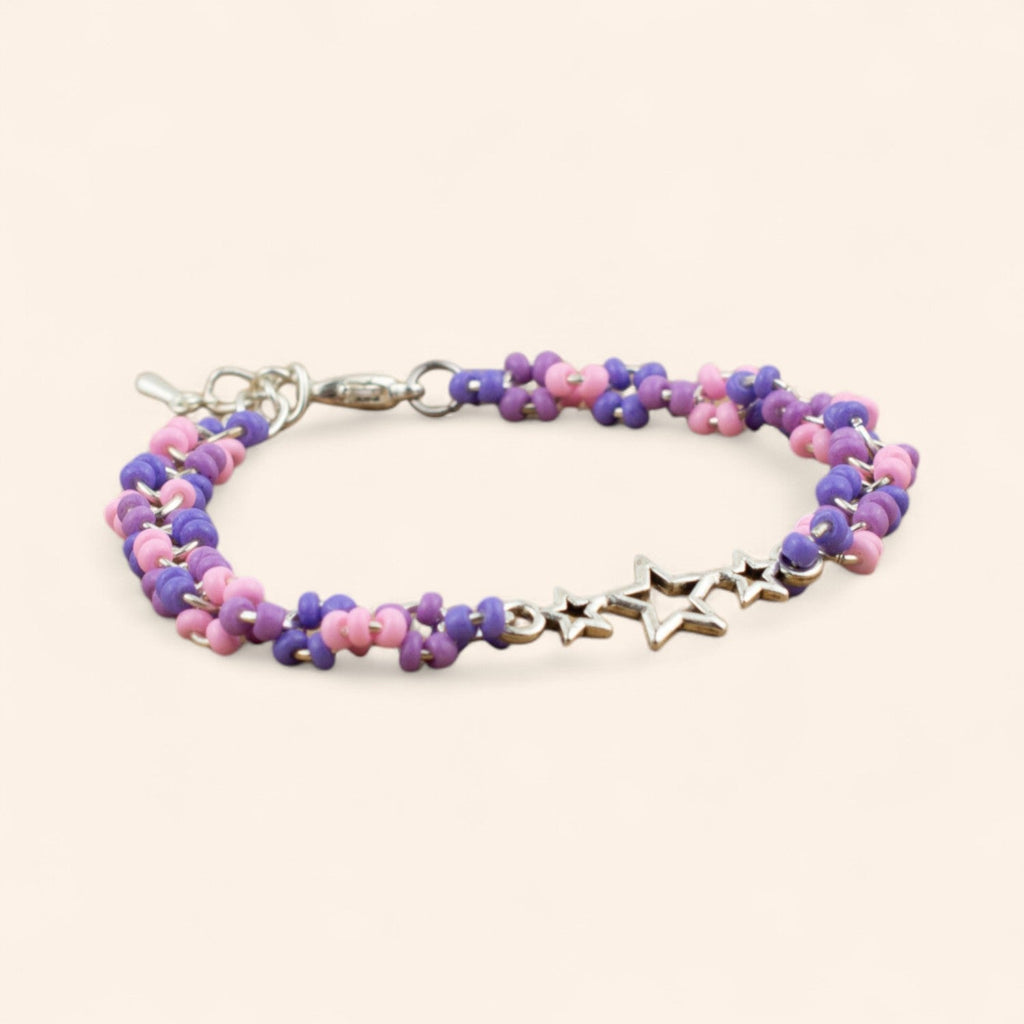 Bracelet en perles rocailles camaïeu violet et étoiles en métal argenté  Bracelet Jethyka