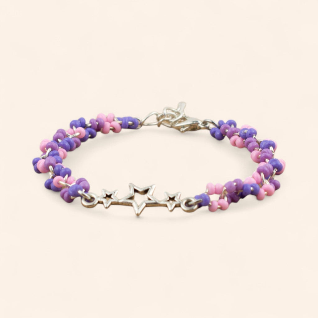 Bracelet en perles rocailles camaïeu violet et étoiles en métal argenté  Bracelet Jethyka
