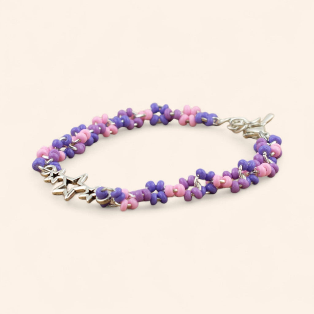 Bracelet en perles rocailles camaïeu violet et étoiles en métal argenté  Bracelet Jethyka
