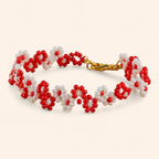 Bracelet Fleurs Rouges et Blanches en Perles de Rocailles  Bracelet Jethyka