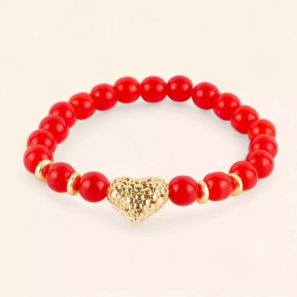 Bracelet en perles de verre craquelé rouge et cœur doré  Bracelet Jethyka