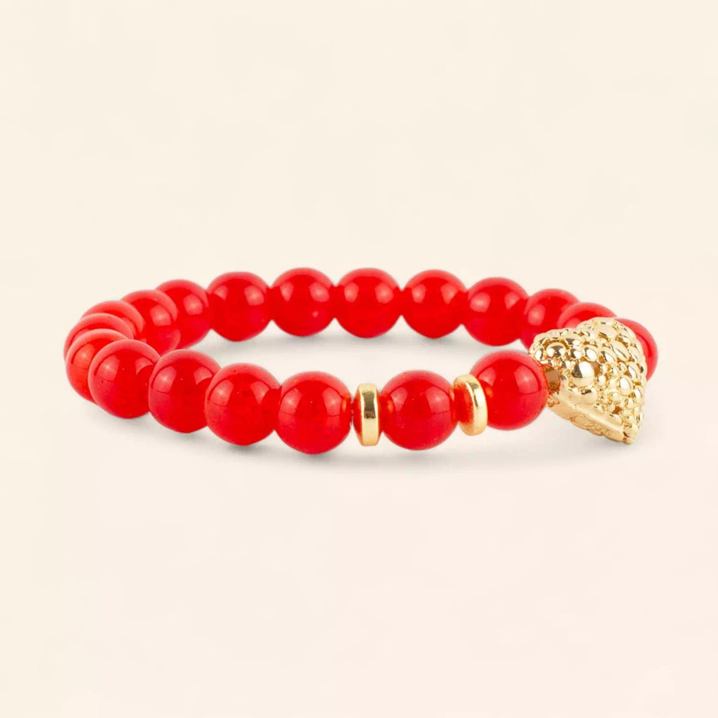 Bracelet en perles de verre craquelé rouge et cœur doré  Bracelet Jethyka