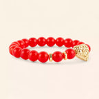 Bracelet en perles de verre craquelé rouge et cœur doré  Bracelet Jethyka