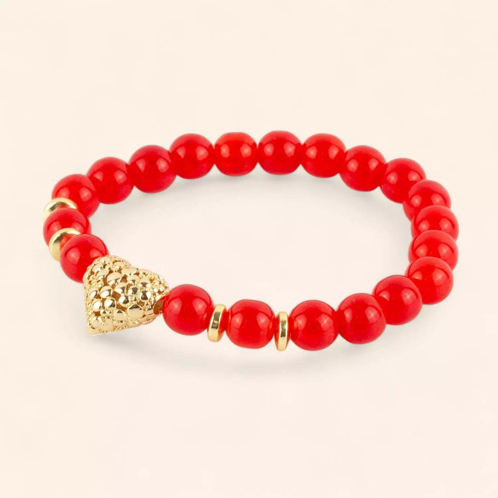 Bracelet en perles de verre craquelé rouge et cœur doré  Bracelet Jethyka
