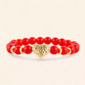 Bracelet en perles de verre craquelé rouge et cœur doré  Bracelet Jethyka