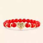Bracelet en perles de verre craquelé rouge et cœur doré  Bracelet Jethyka