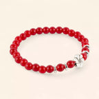 Bracelet perles verre craquelé rouge et Fleur de Cerisier  Bracelet Jethyka