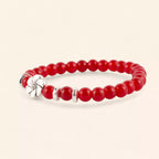 Bracelet perles verre craquelé rouge et Fleur de Cerisier  Bracelet Jethyka