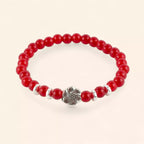 Bracelet perles verre craquelé rouge et Fleur de Cerisier  Bracelet Jethyka