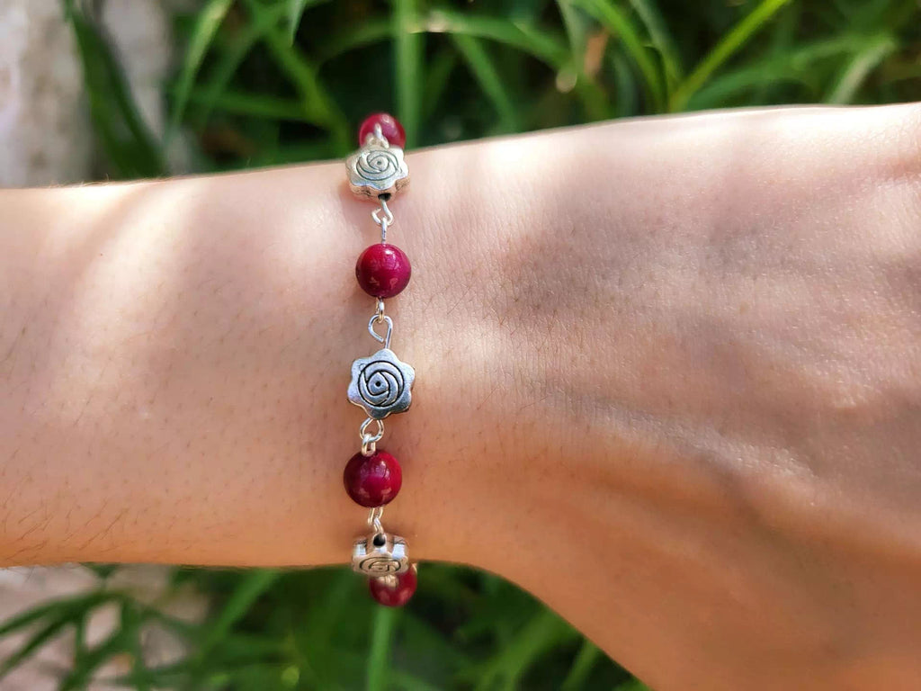 Bracelet pierres naturelles Œil de Tigre Rose et perles roses en métal  Bracelet Jethyka