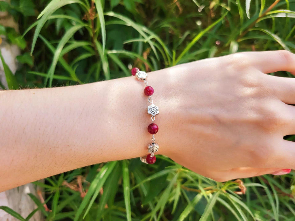 Bracelet pierres naturelles Œil de Tigre Rose et perles roses en métal  Bracelet Jethyka