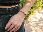 Bracelet Fleurs perles rocailles Argent et Bleu métallisé