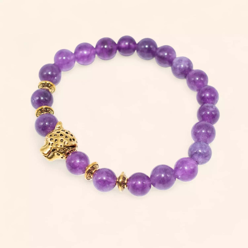 Bracelet en pierres naturelles Améthyste et perle tête de jaguar  Bracelet Jethyka