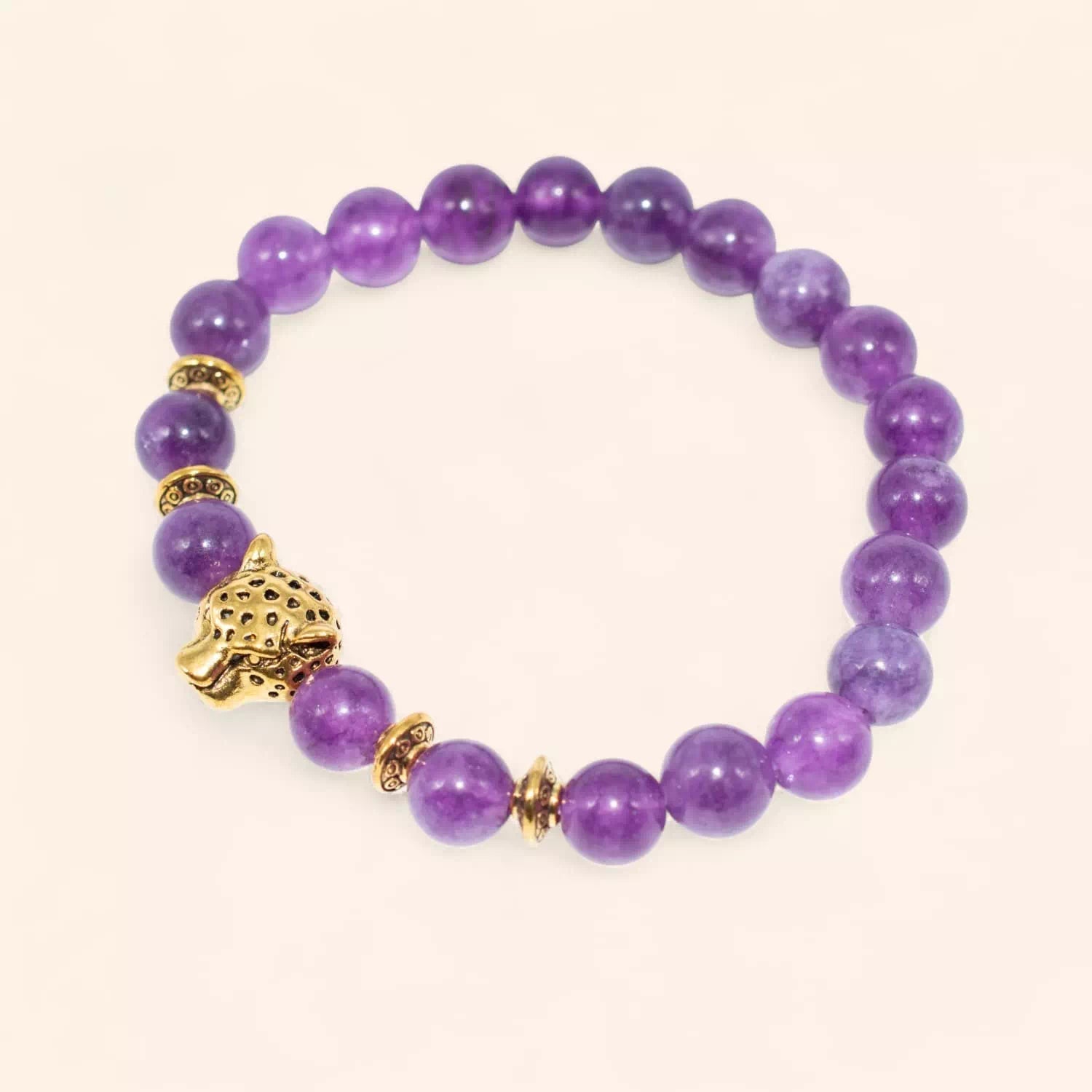 Bracelet en pierres naturelles Améthyste et perle tête de jaguar  Bracelet Jethyka