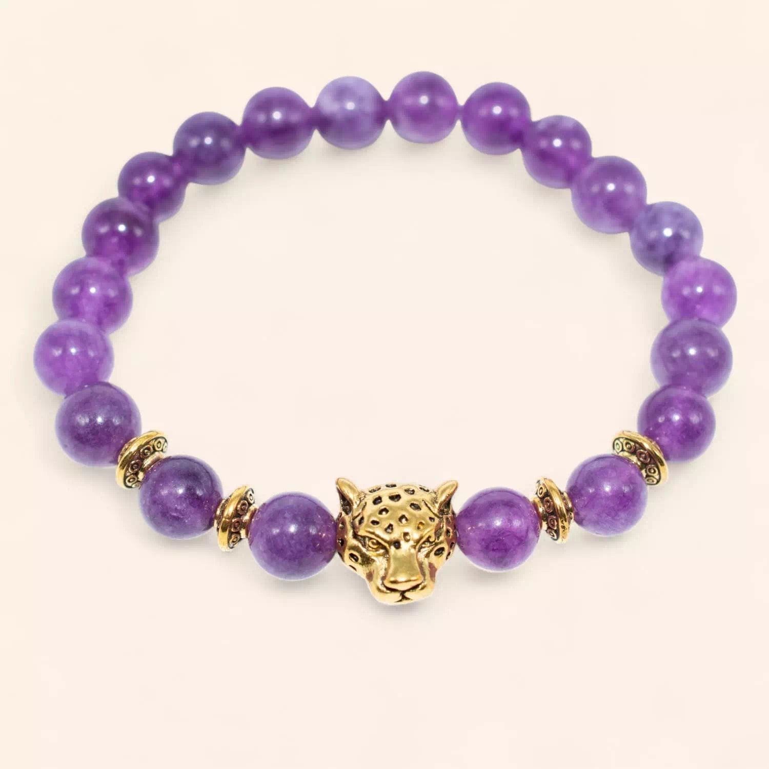 Bracelet en pierres naturelles Améthyste et perle tête de jaguar  Bracelet Jethyka