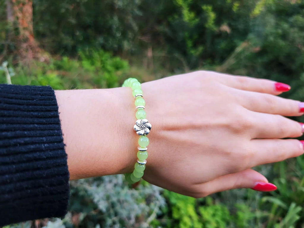 Bracelet en Pierres Naturelles Jade et Fleur de Cerisier  Bracelet Jethyka