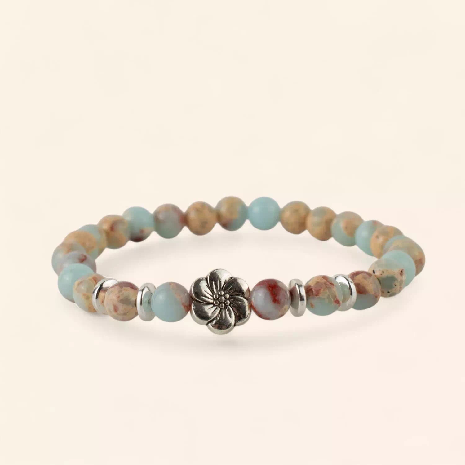 Bracelet en Pierres Naturelles Jaspe Impérial et Perle Fleur de Cerisier  Bracelet Jethyka