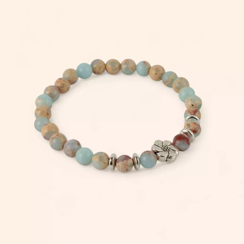 Bracelet en Pierres Naturelles Jaspe Impérial et Perle Fleur de Cerisier  Bracelet Jethyka