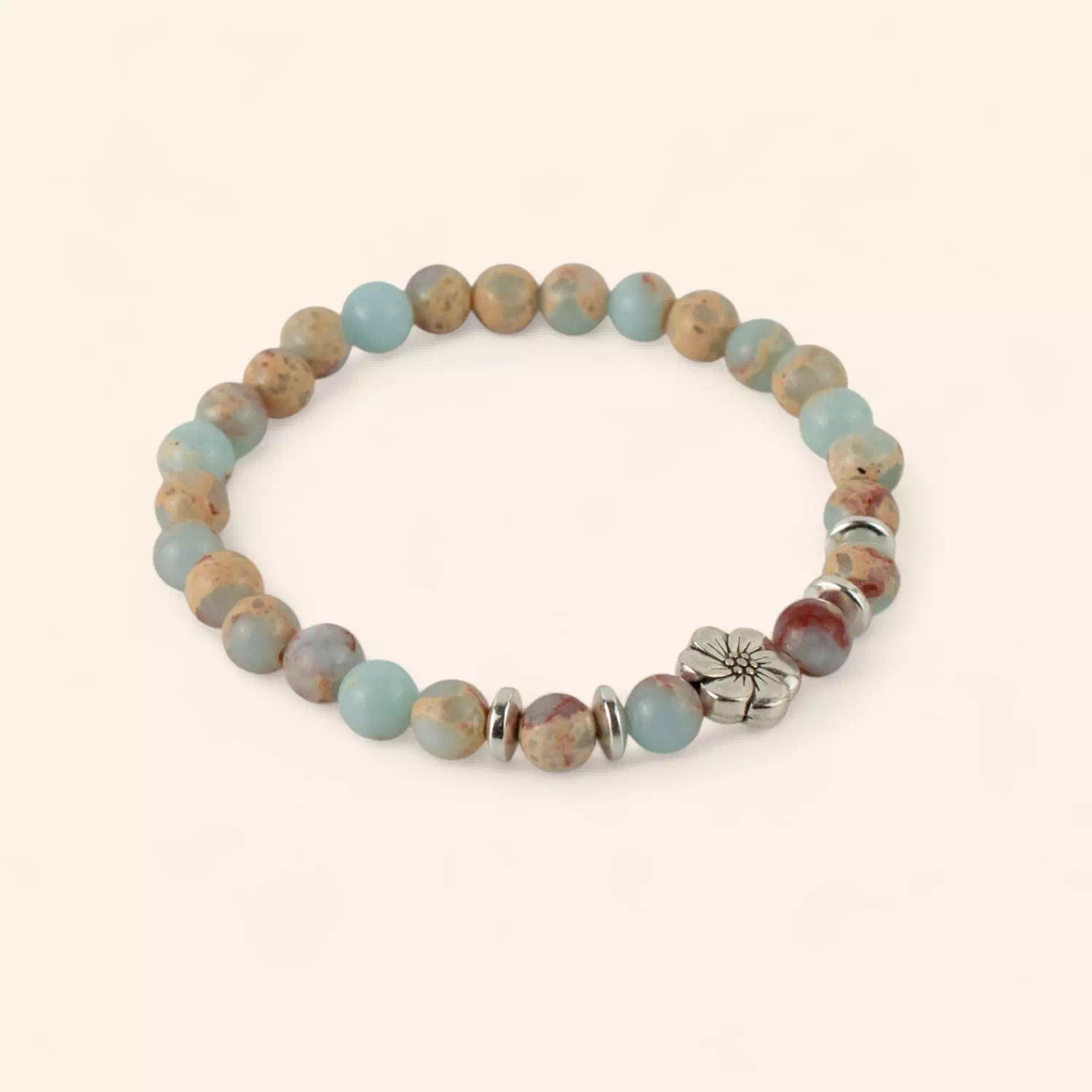 Bracelet en Pierres Naturelles Jaspe Impérial et Perle Fleur de Cerisier  Bracelet Jethyka