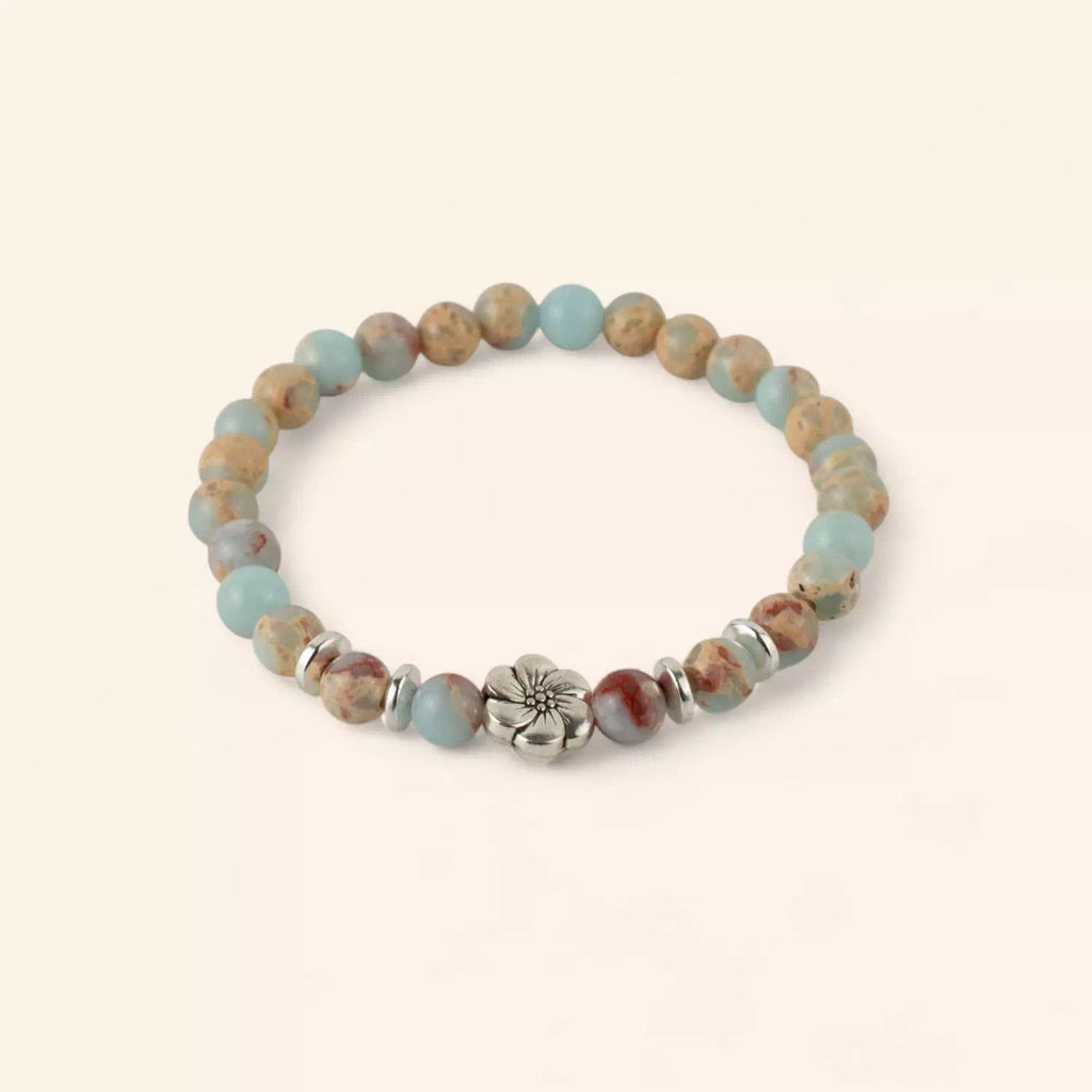 Bracelet en Pierres Naturelles Jaspe Impérial et Perle Fleur de Cerisier  Bracelet Jethyka