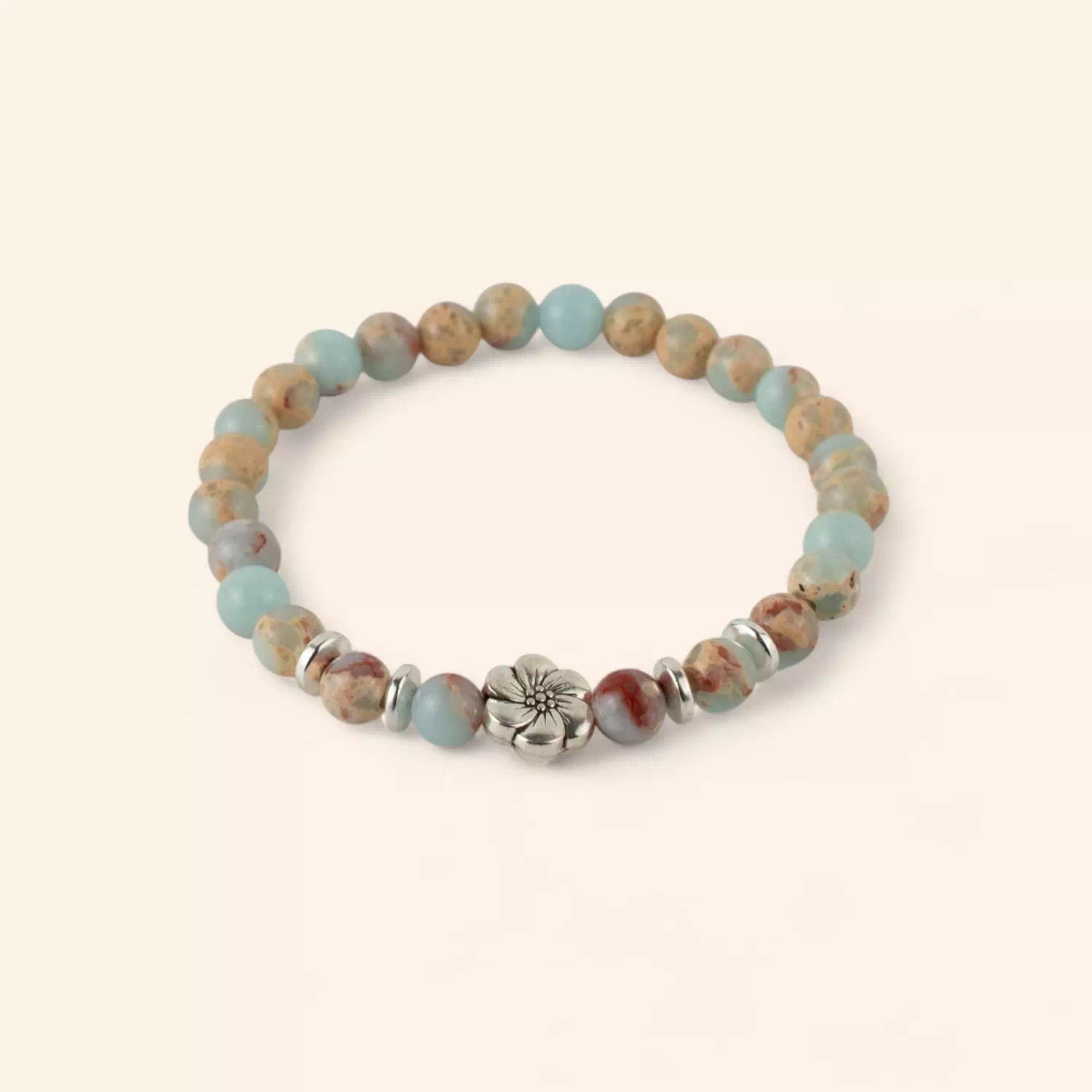 Bracelet en Pierres Naturelles Jaspe Impérial et Perle Fleur de Cerisier  Bracelet Jethyka