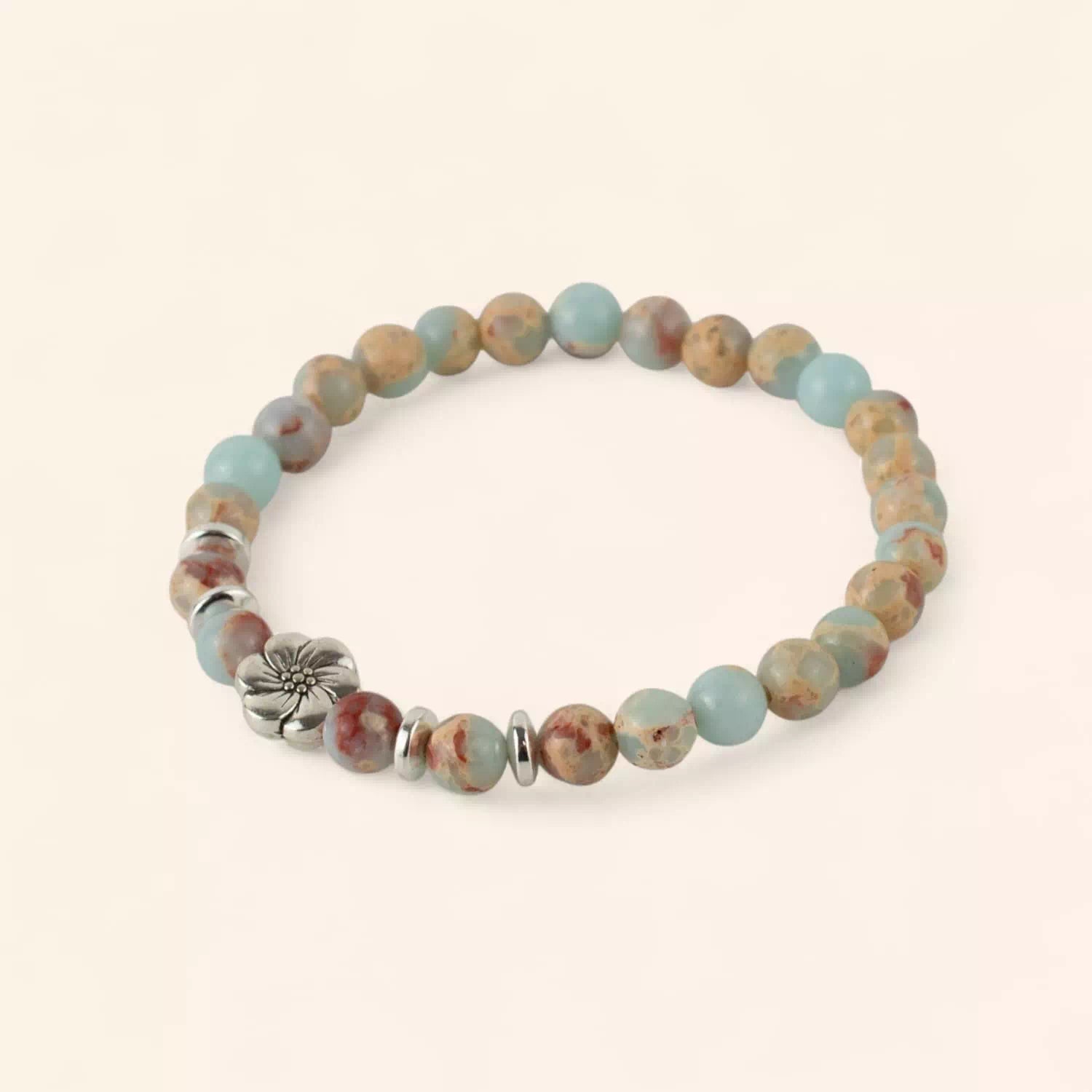 Bracelet en Pierres Naturelles Jaspe Impérial et Perle Fleur de Cerisier  Bracelet Jethyka