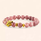 Bracelet en Pierres Naturelles Lépidolite et Perle Tête de Jaguar Dorée  Bracelet Jethyka