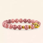 Bracelet en Pierres Naturelles Lépidolite et Perle Tête de Jaguar Dorée  Bracelet Jethyka