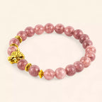 Bracelet en Pierres Naturelles Lépidolite et Perle Tête de Jaguar Dorée  Bracelet Jethyka