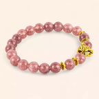 Bracelet en Pierres Naturelles Lépidolite et Perle Tête de Jaguar Dorée  Bracelet Jethyka