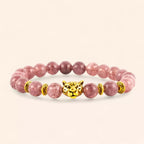 Bracelet en Pierres Naturelles Lépidolite et Perle Tête de Jaguar Dorée  Bracelet Jethyka