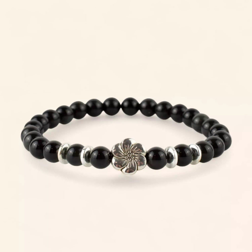 Bracelet en pierres naturelles Obsidienne et perle Fleur de cerisier  Bracelet Jethyka