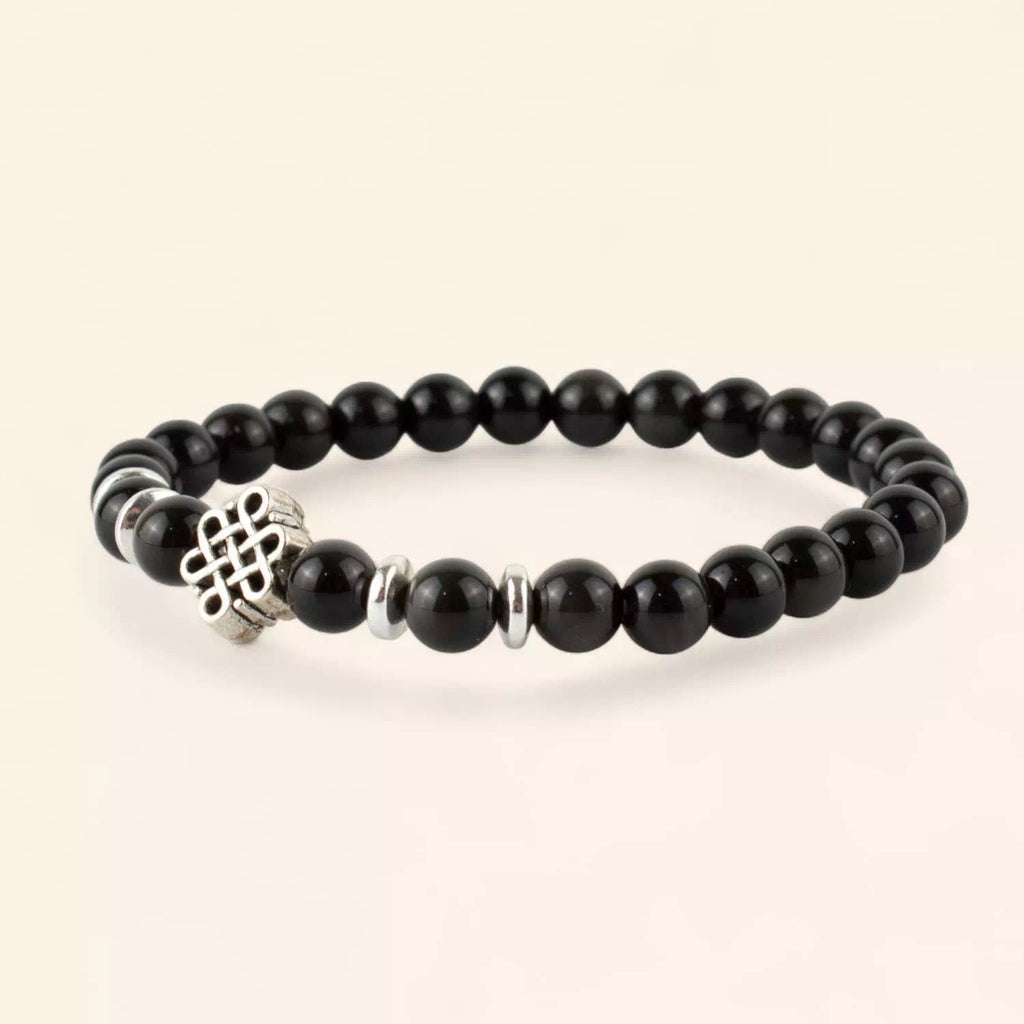 Bracelet en Pierres Naturelles Obsidienne et Perle Nœud Celtique  Bracelet Jethyka