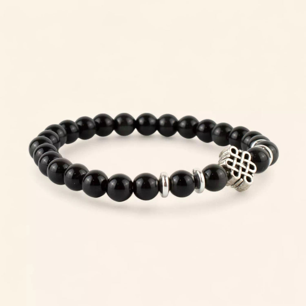 Bracelet en Pierres Naturelles Obsidienne et Perle Nœud Celtique  Bracelet Jethyka