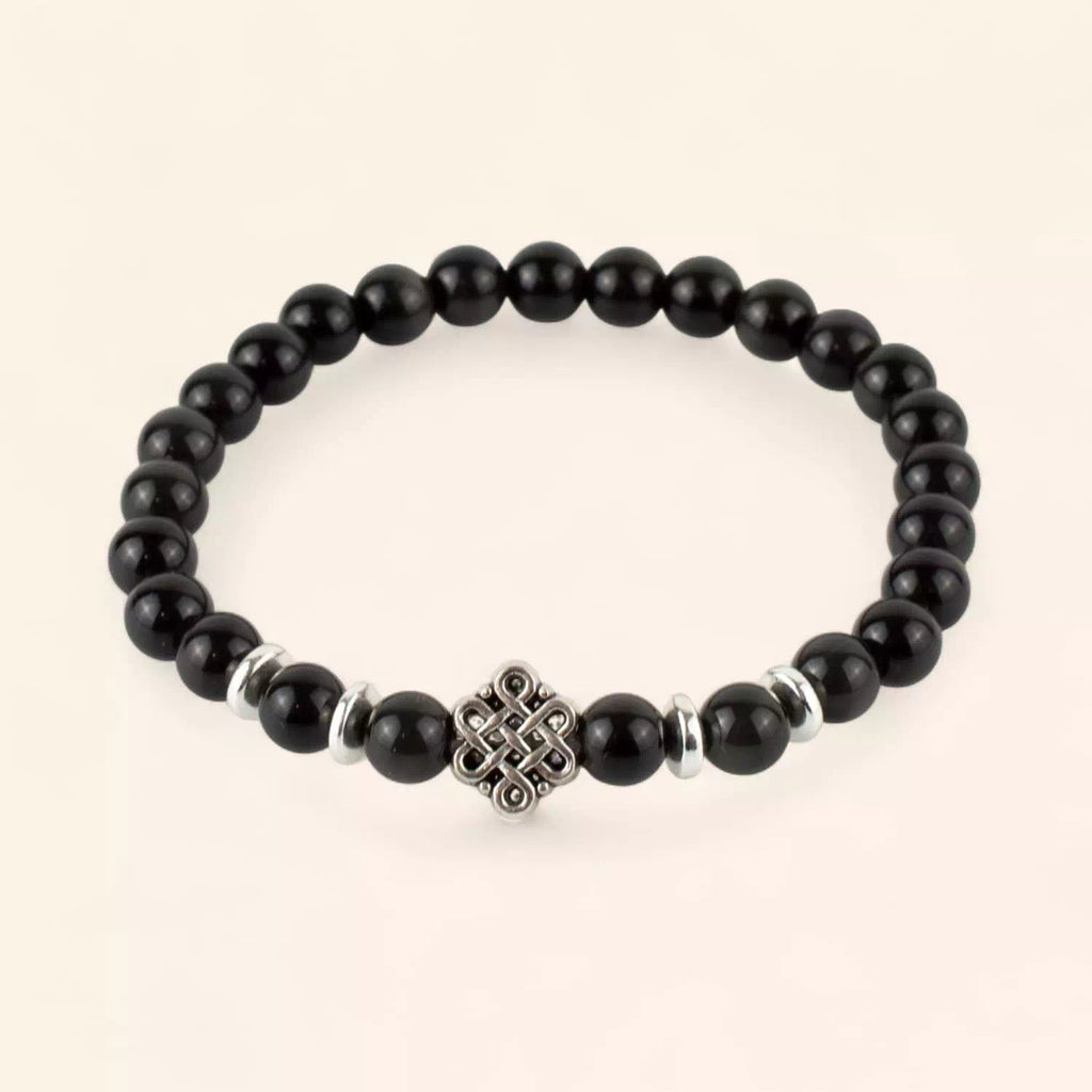 Bracelet en Pierres Naturelles Obsidienne et Perle Nœud Celtique  Bracelet Jethyka