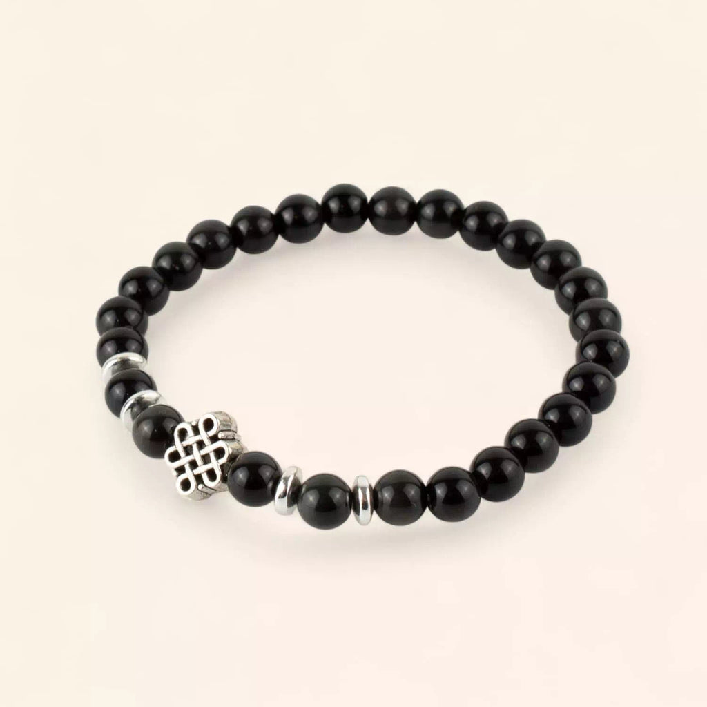 Bracelet en Pierres Naturelles Obsidienne et Perle Nœud Celtique  Bracelet Jethyka