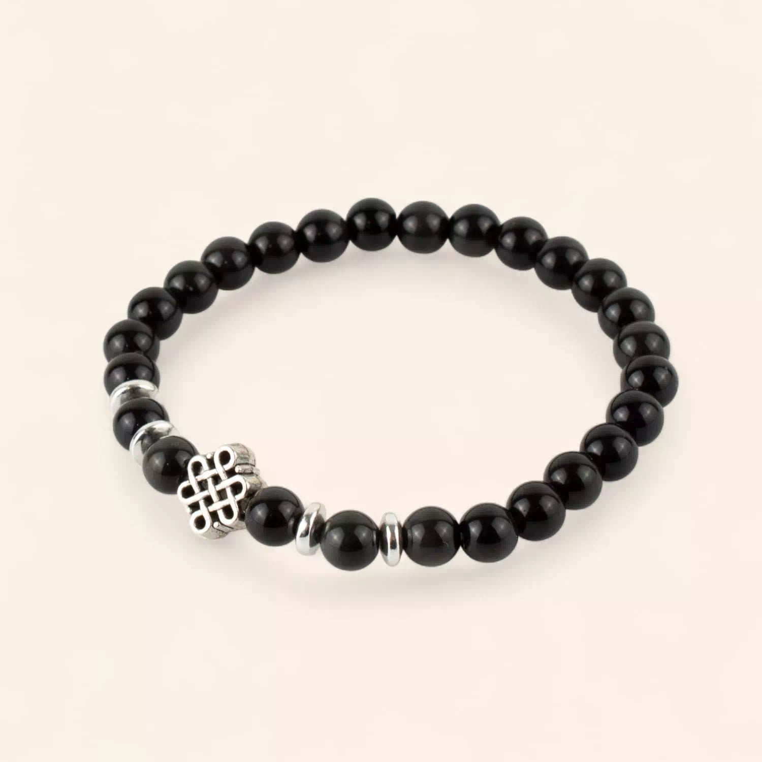 Bracelet en Pierres Naturelles Obsidienne et Perle Nœud Celtique  Bracelet Jethyka
