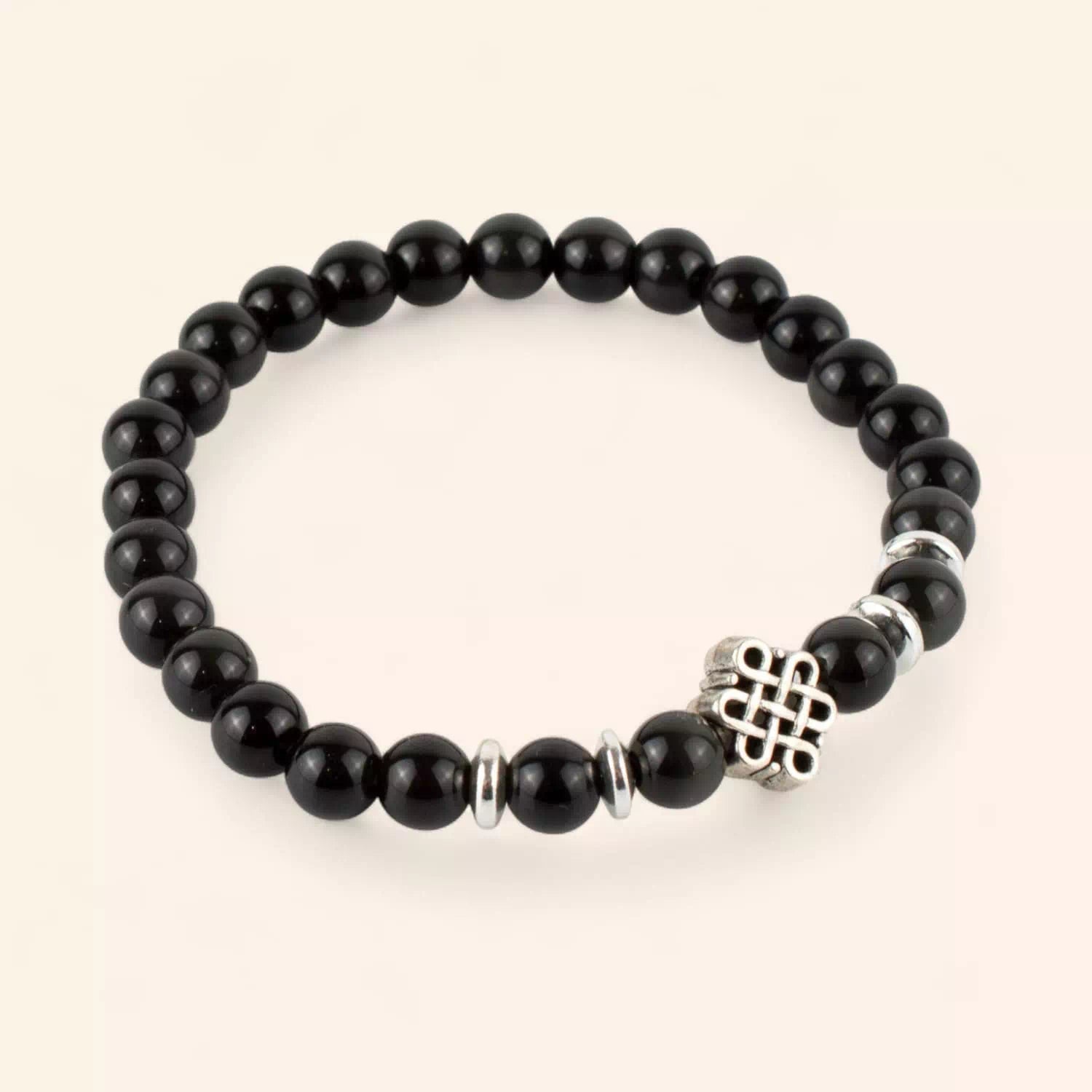 Bracelet en Pierres Naturelles Obsidienne et Perle Nœud Celtique  Bracelet Jethyka